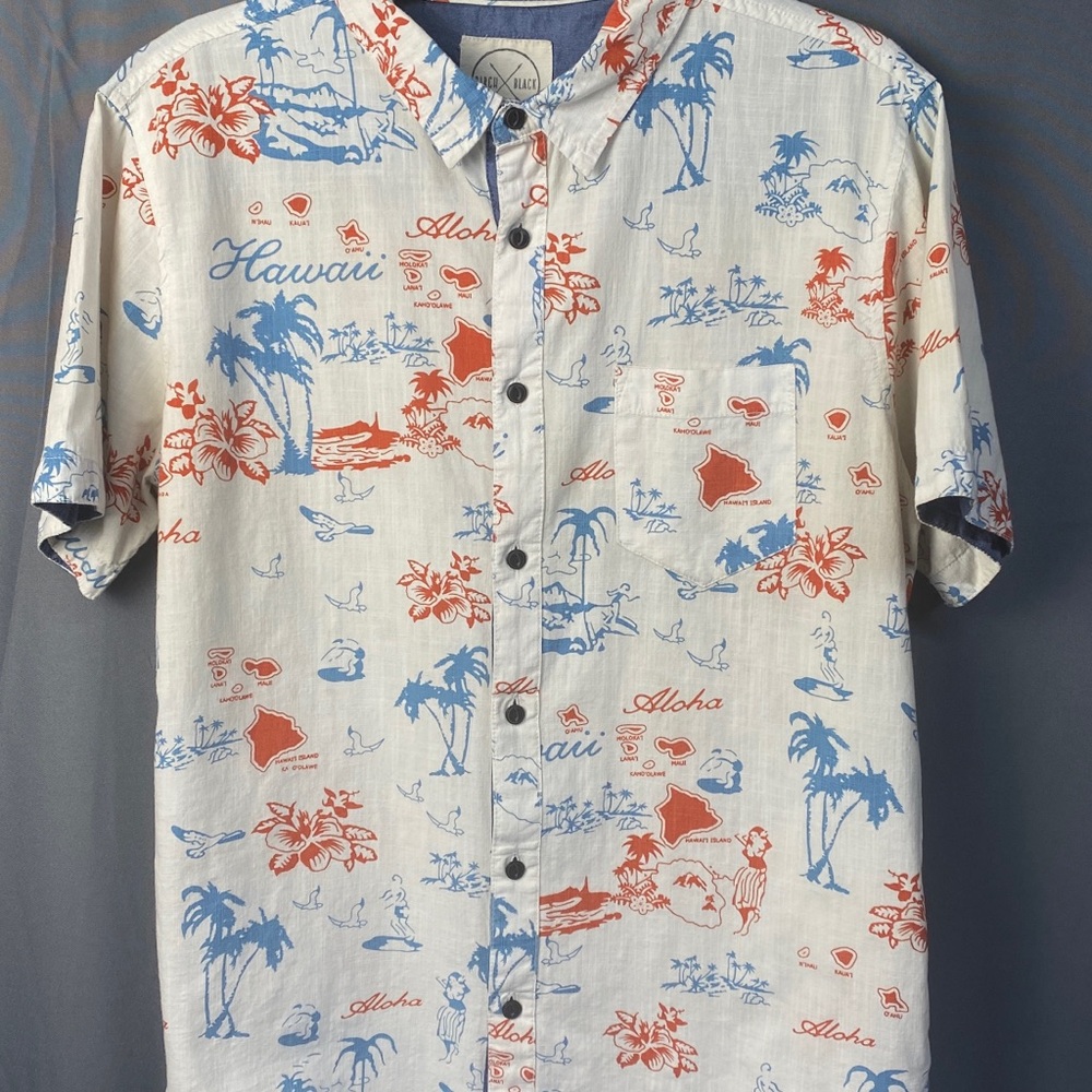 Artistic Blue and Red Casual Button Down Shirt